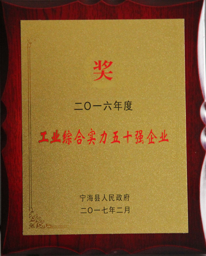 華寶公司榮獲“2016年度寧?？h工業(yè)綜合實(shí)力五十強(qiáng)”
